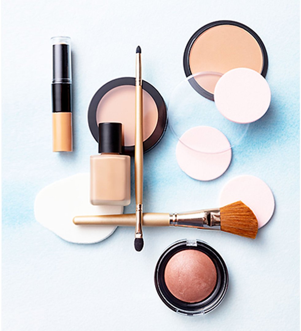 Viasun cosmetics arranged elegantly, showcasing beauty products.